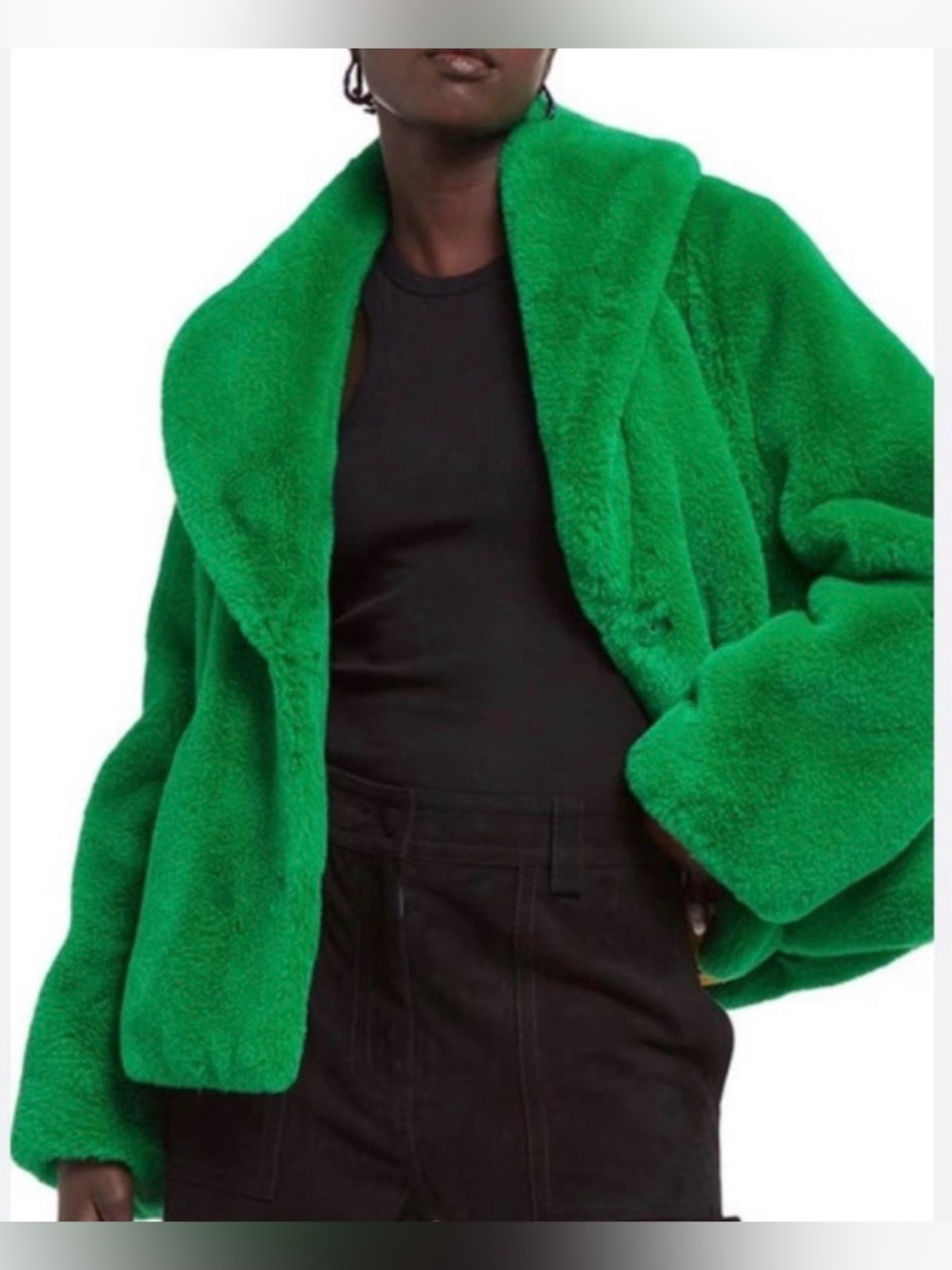 NWT House of Harlow 1960 Emerald Green Faux Fur Statement Jacket Sz XS Luxe Glam